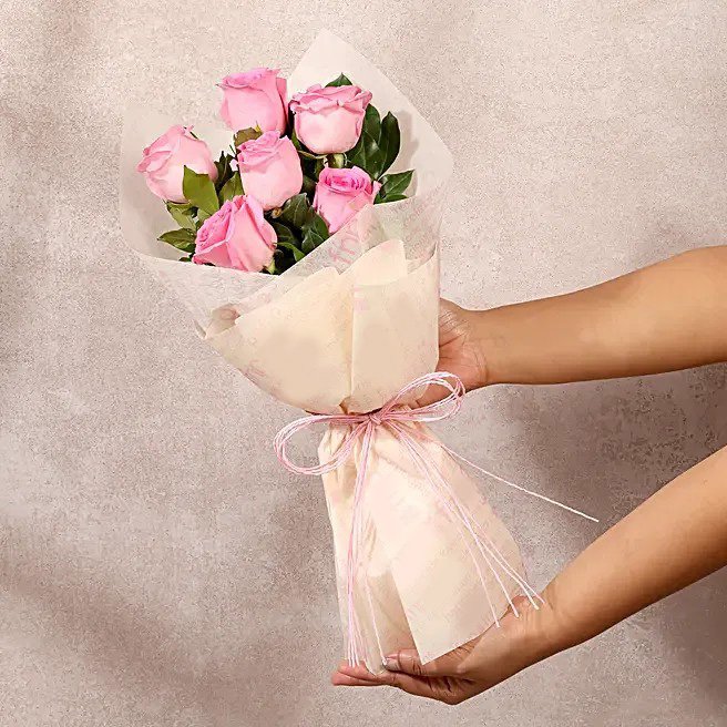 Delicate Love 6 Pink Roses Bunch