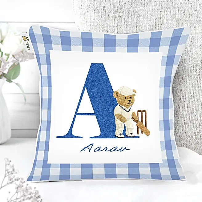 Kids Cricket Bear Personalised Cushion